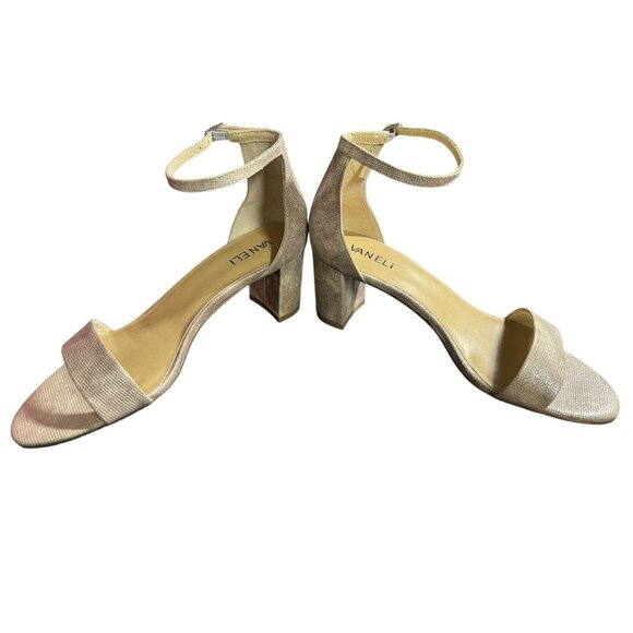 Vaneli Meryn Ankle Strap Block Heel Sandals 7.5 N Womens Shimmering Fabric Open - Picture 12 of 13